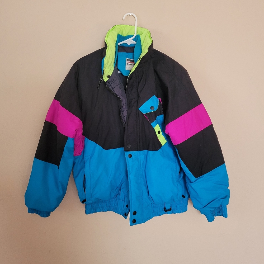 Vintage Mens Neon Ski Winter Jacket Size Medium Colorblock Multicolor